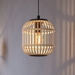 Pendelleuchte Bordesley mit Holzschirm 21 cm