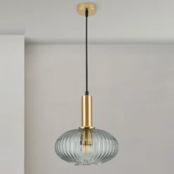 Pendelleuchte Carneval, altmessing/rauchgrau, Ø 25 cm, Glas