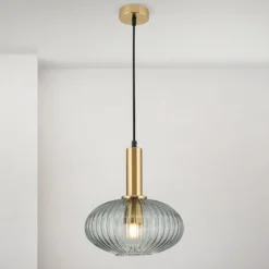 Pendelleuchte Carneval, altmessing/rauchgrau, Ø 25 cm, Glas