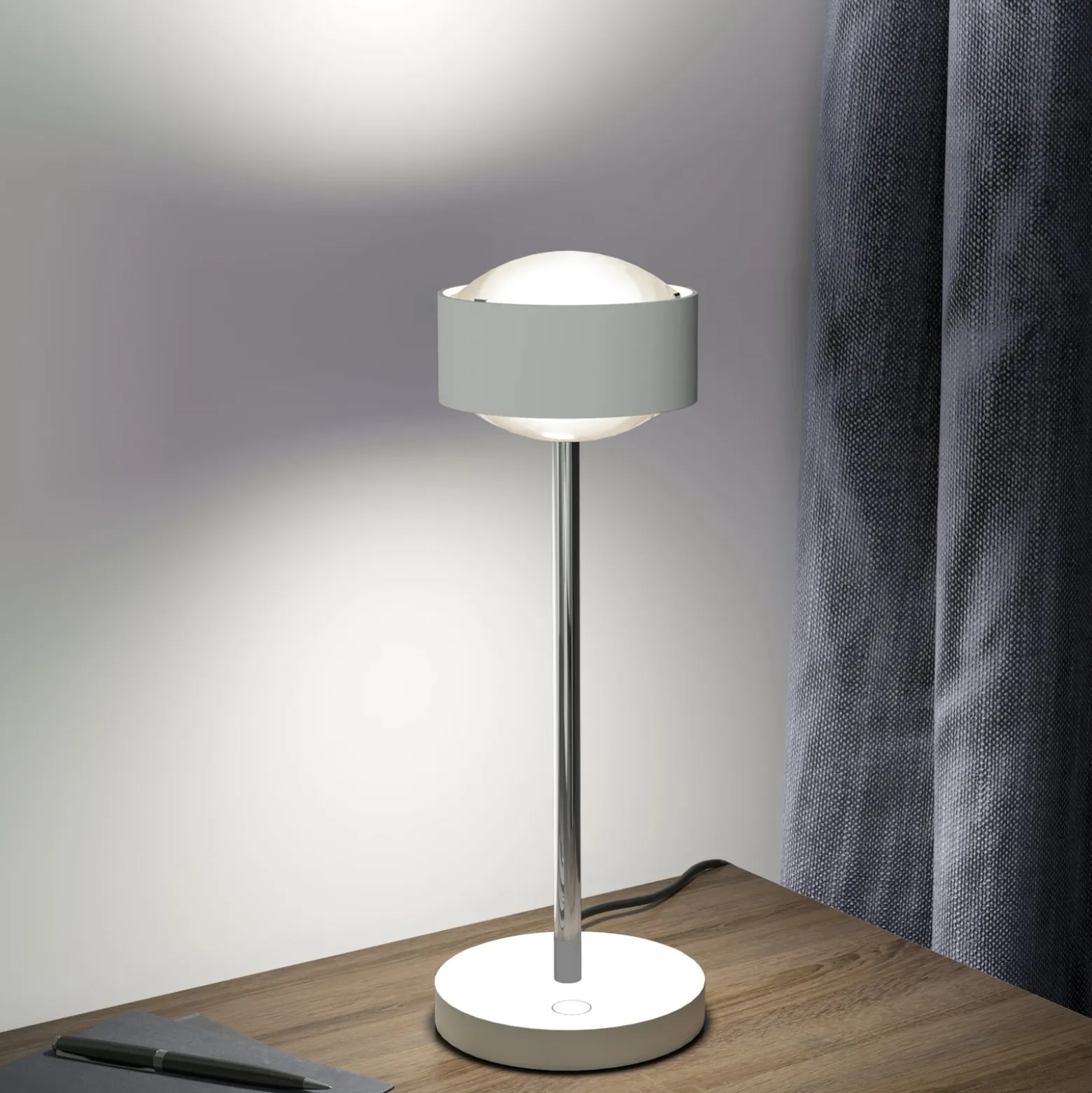 Puk! 120 Eye Table LED, Linsen matt, weiß/chrom