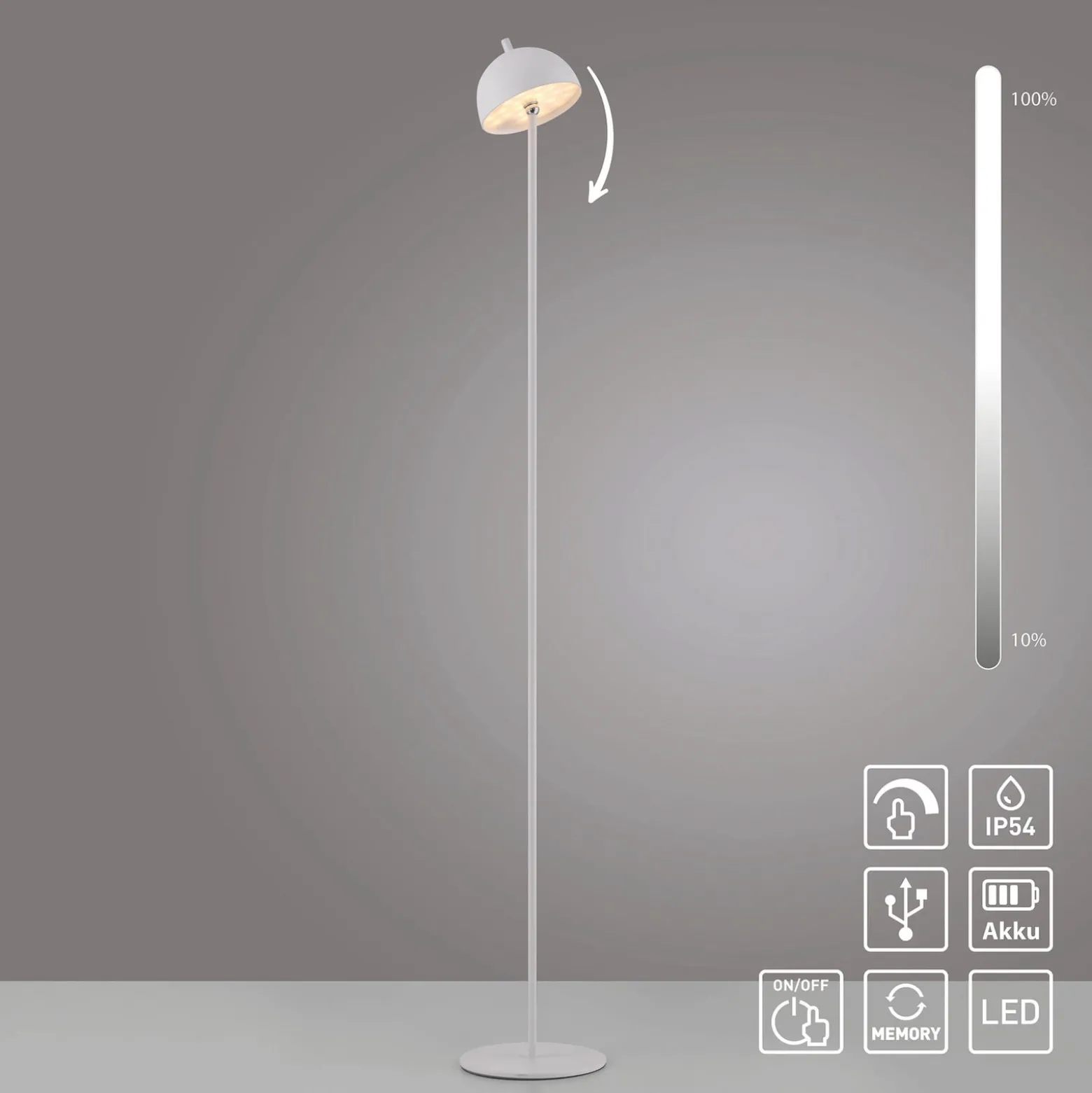 SCHÖNER WOHNEN LED-Akku-Stehlampe Bellis, weiß, IP54