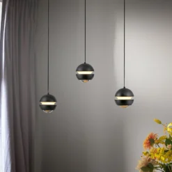 SCHÖNER WOHNEN LED-Hängelampe Lini schwarz 3-fl. lang 3.000K