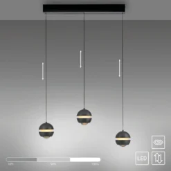 SCHÖNER WOHNEN LED-Hängelampe Lini schwarz 3-fl. lang 3.000K