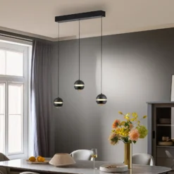 SCHÖNER WOHNEN LED-Hängelampe Lini schwarz 3-fl. lang 3.000K
