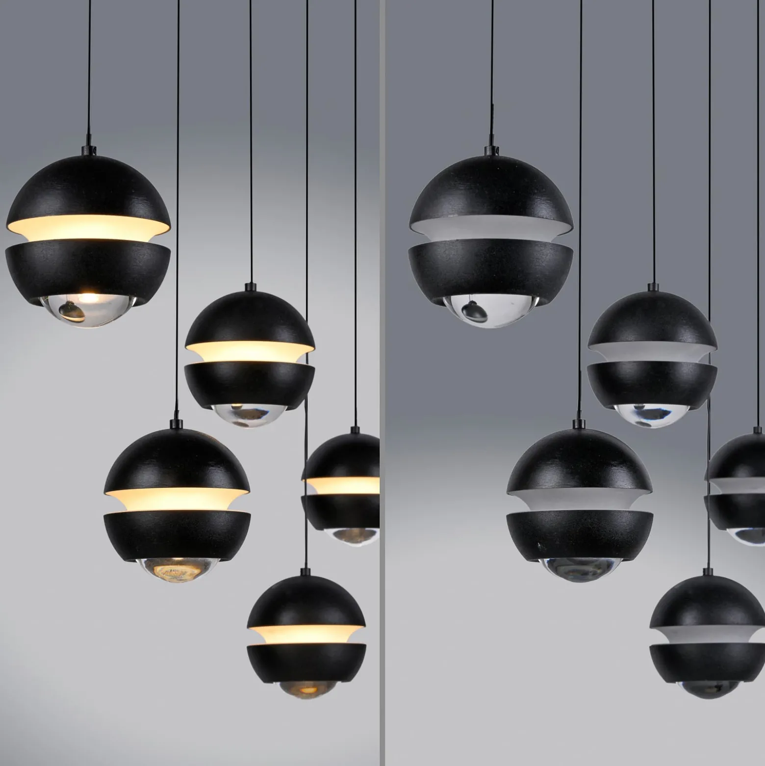 SCHÖNER WOHNEN LED-Hängelampe Lini schwarz 5-fl. lang 3.000K