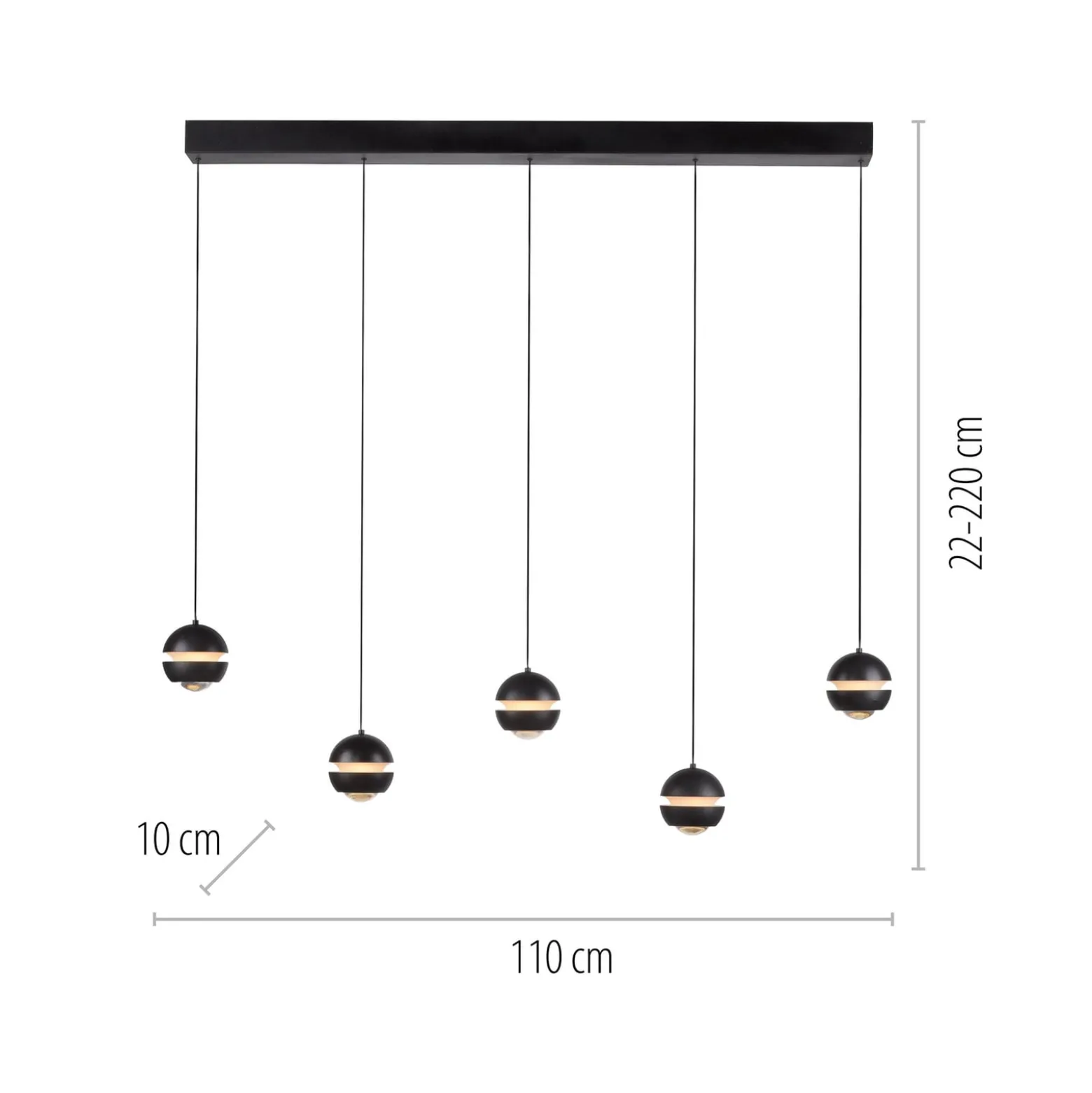 SCHÖNER WOHNEN LED-Hängelampe Lini schwarz 5-fl. lang 3.000K