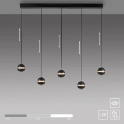 SCHÖNER WOHNEN LED-Hängelampe Lini schwarz 5-fl. lang 3.000K