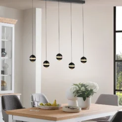 SCHÖNER WOHNEN LED-Hängelampe Lini schwarz 5-fl. lang 3.000K