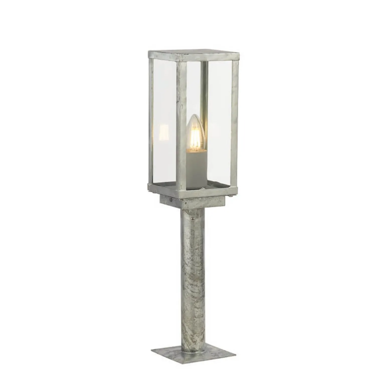 Sockelleuchte Box II, 50 cm hoch, silber/klar, Glas, IP44