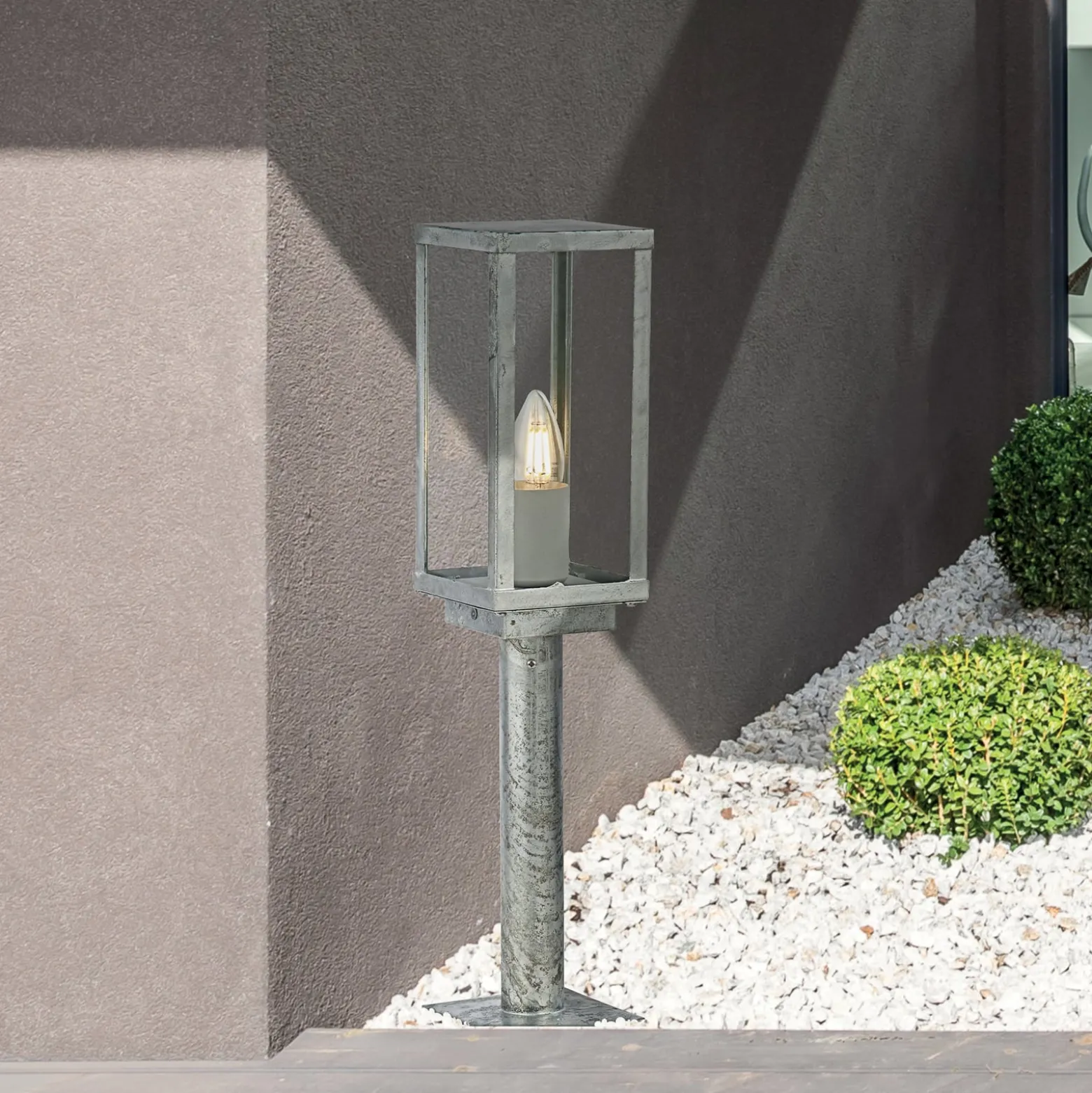 Sockelleuchte Box II, 50 cm hoch, silber/klar, Glas, IP44
