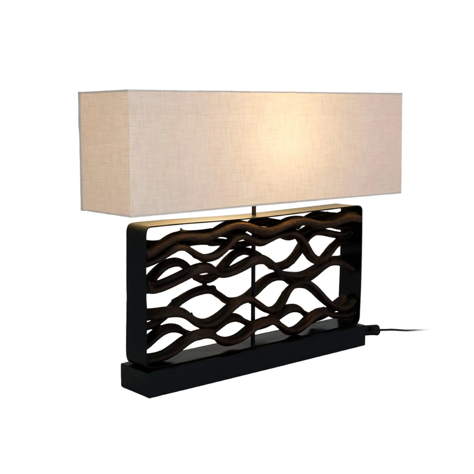 Tischlampe TREMITI NERO schwarz/beige Höhe 67 cm Holz/Textil