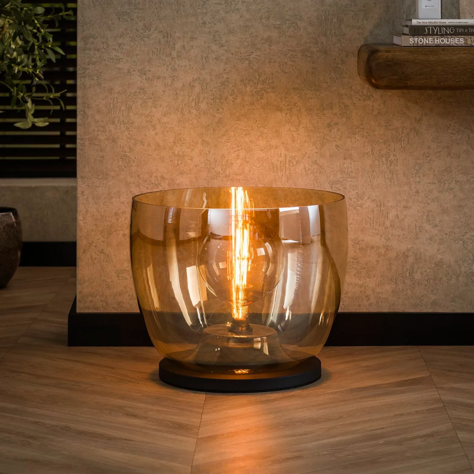Tischleuchte Kopje, Höhe 41 cm, amber, Glas, E27