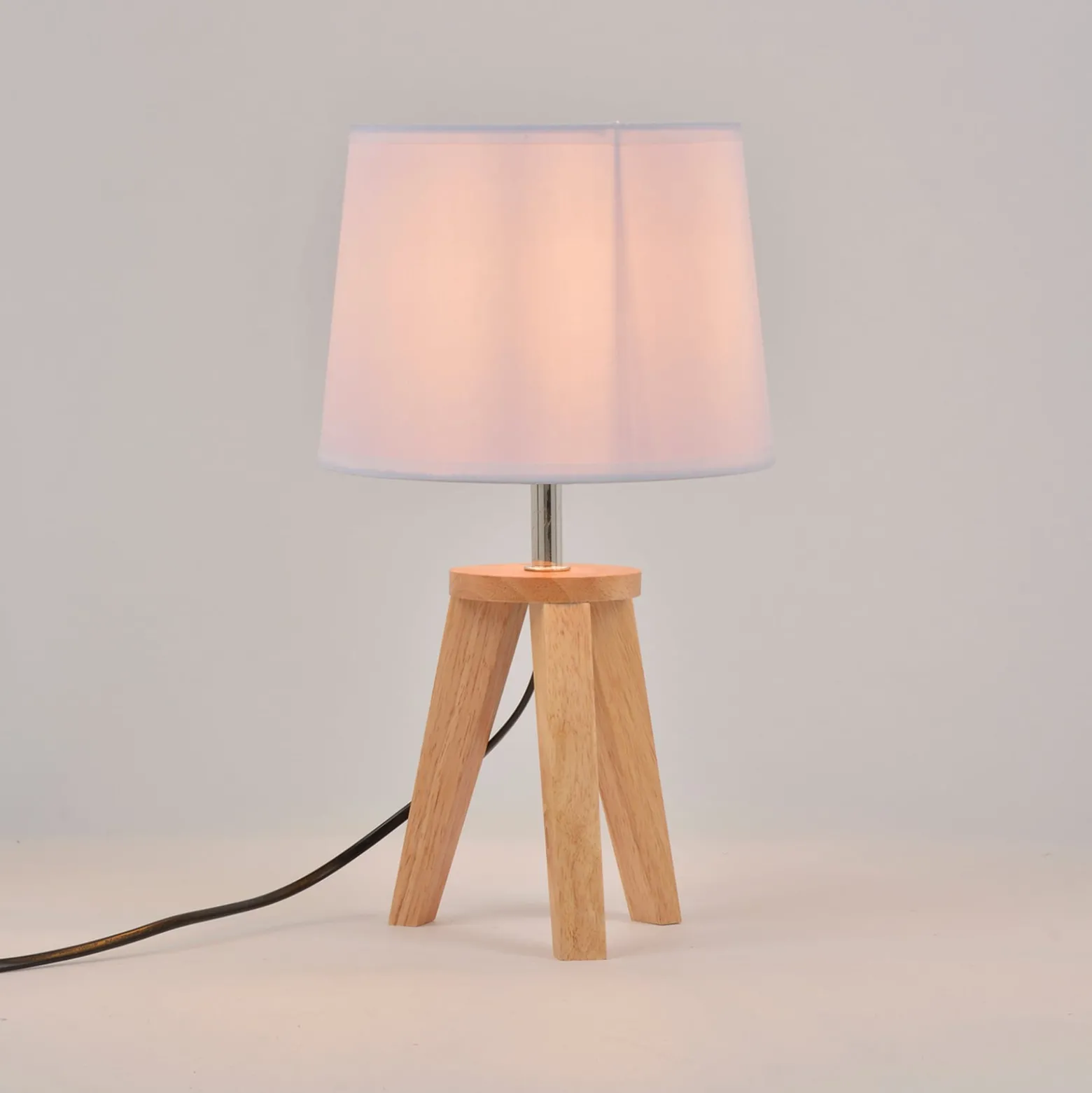 Tischleuchte Yoga, weiß/holz hell, 34 cm, Baumwolle/Holz