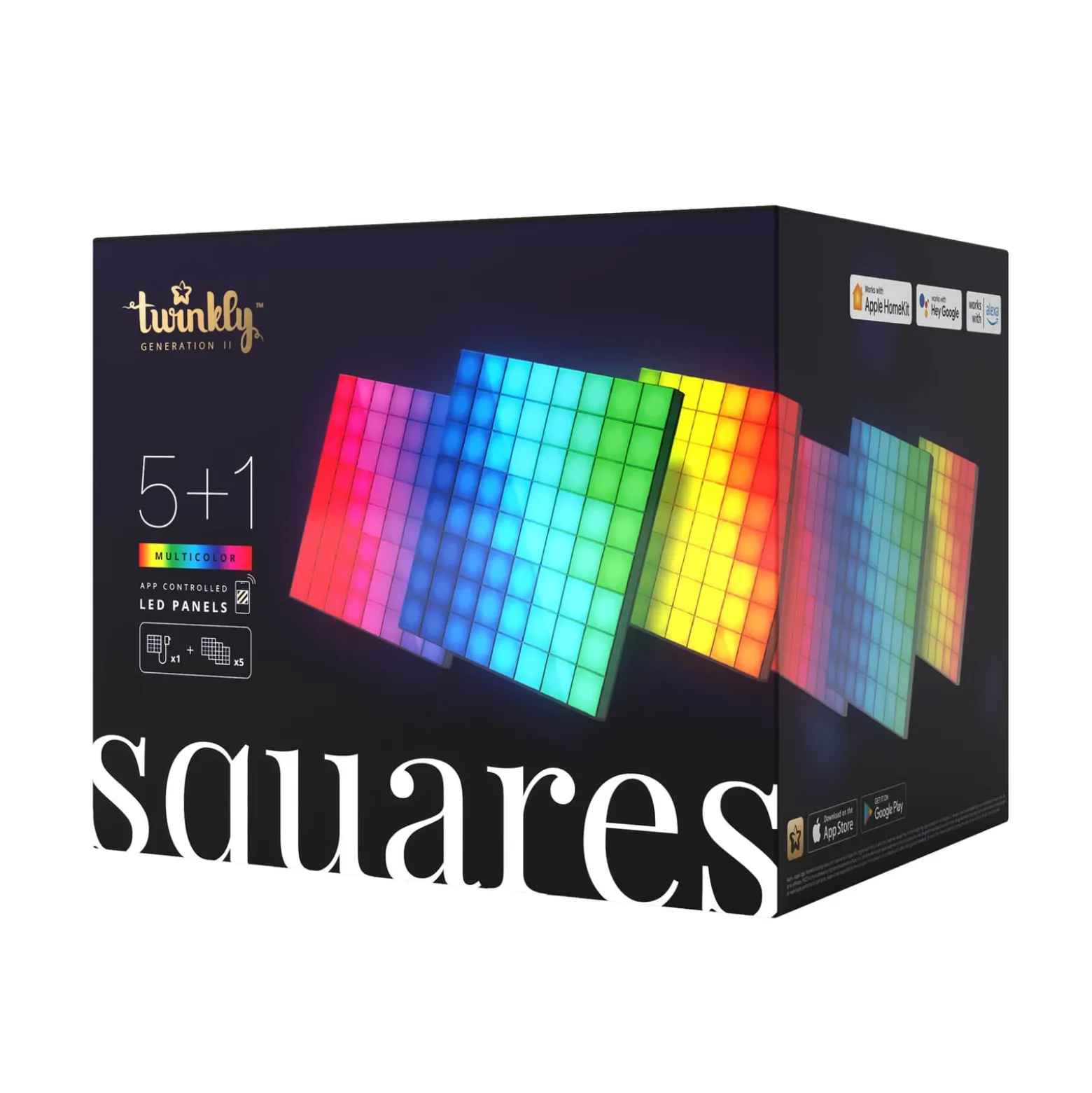 Twinkly RGB-Squares schwarz, IP20, 1+5 Starter Set